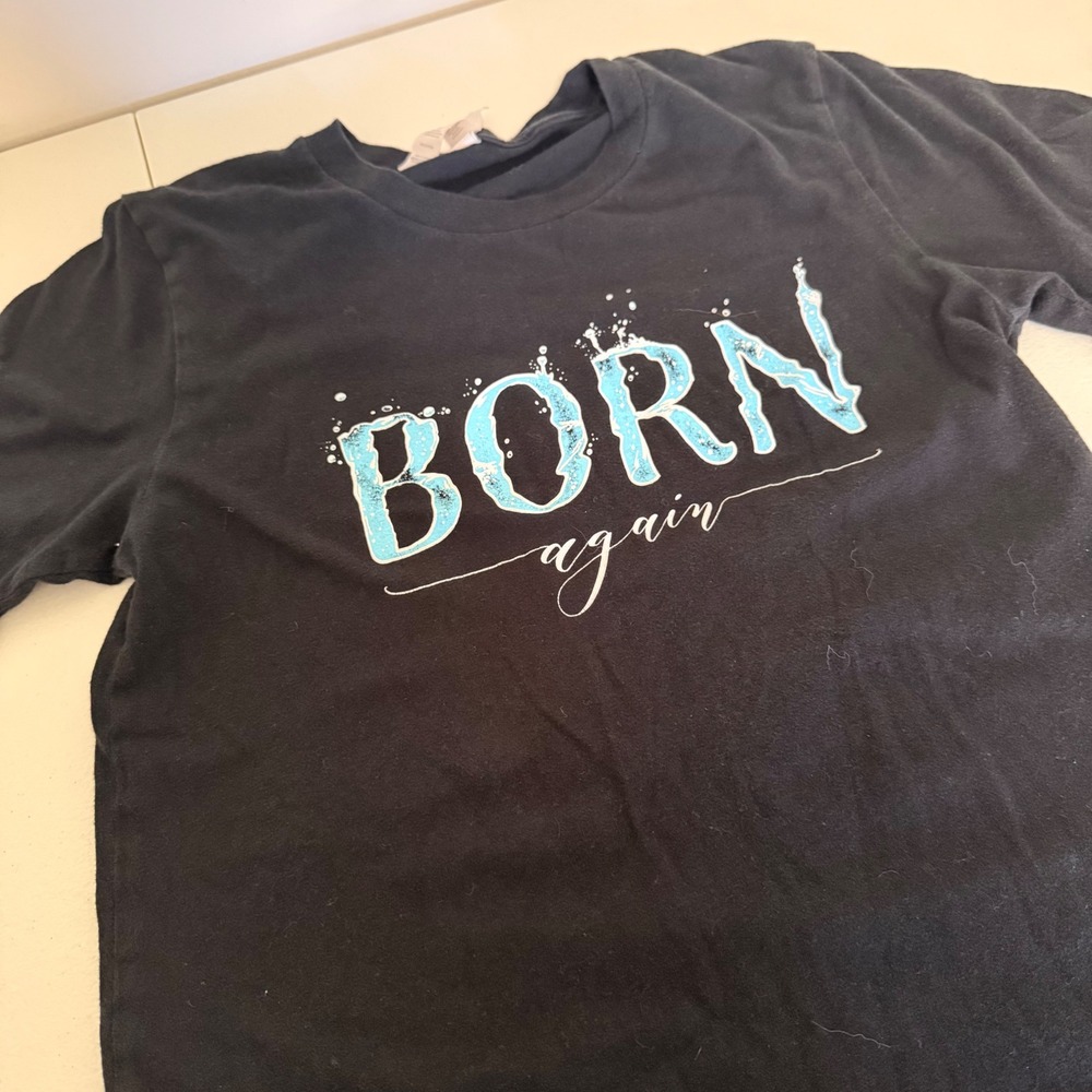 Bella Canvas Born Again Christian Graphic Tee Black Cotton T-Shirt XS